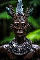 Intricate tribal mask with feathers and beads photo