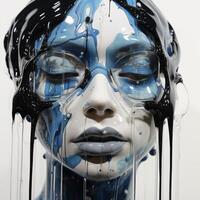 Abstract portrait of a face with flowing liquid photo