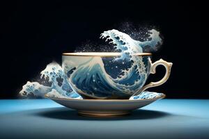 Surreal wave crashing in a teacup photo