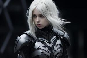 Futuristic warrior in dark armor photo