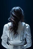 Futuristic astronaut in white spacesuit photo