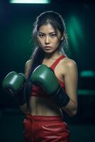 Determined female boxer with intense expression photo
