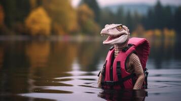 Adventurous dinosaur exploring the wilderness photo