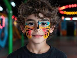 Close up portrait of a child with colorful face paint resembling a butterfly photo