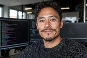 Portrait of a smiling programmer in his office photo