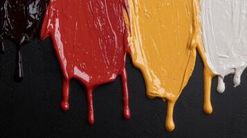 CMYK paint colors dripping on black background photo