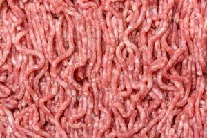 Fresh raw ground minced beef with salt and spices photo
