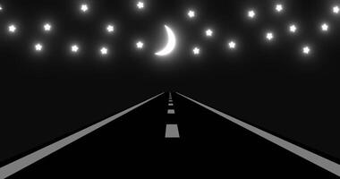 3D animation of highway at night with crescent moon and stars video