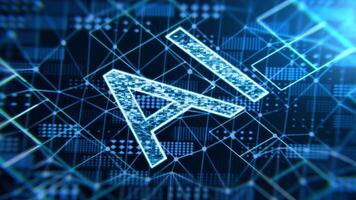 intelligence artificial animation 3d AI letters forming on digital network backdrop, perfect for technology and futuristic concepts in design projects and presentations. video
