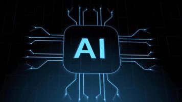 Artificial intelligence microchip animation digital technology concept showing blue artificial intelligence lettering and circuits. Suitable for technologyrelated designs, AI concepts, and futuristic video