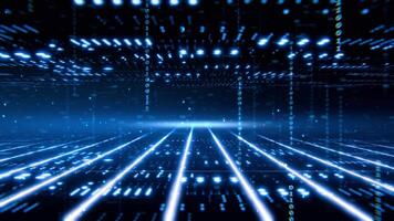 tech background digital data streams creating glowing pathways in deep blue space. Perfect for tech or abstract concepts. video