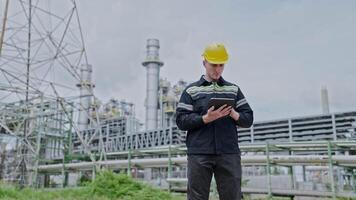 Engineer working Industry in oil refinery equipment Check and check the condition of the machinery system , Engineering concept. video