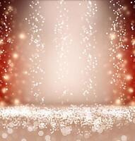 Empty surface for Christmas product presentation. Red and white bokeh effect shine in background. photo