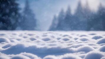 Peaceful winter scene with snow-covered trees and a serene atmosphere photo