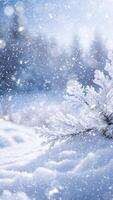 Picturesque snowy view with frosted trees and a quiet winter snowfall photo