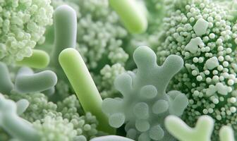 A close up of a green plant with many different types of bacteria photo