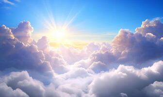 The sun shines through the clouds in this image photo