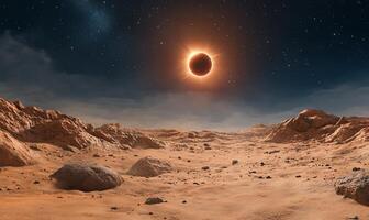 An eclipse over the moon in the desert photo