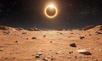 An eclipse over the surface of a desert photo