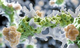 A close up of a cell with a white and green cell photo