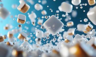3d rendering of white cubes floating in water photo