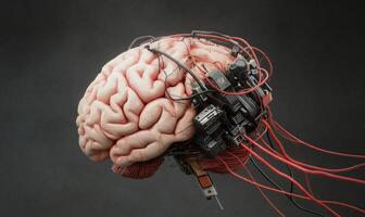 A brain with wires attached to it photo