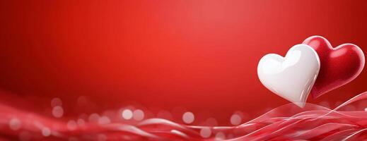 Two heart shapes on a red background, symbolizing love and affection. photo