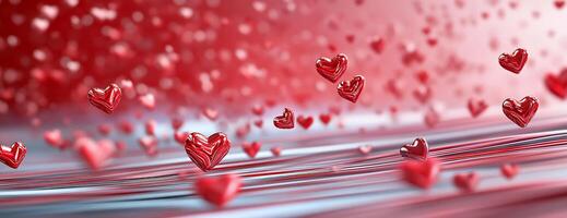 A vibrant scene of floating red hearts, symbolizing love and affection. photo
