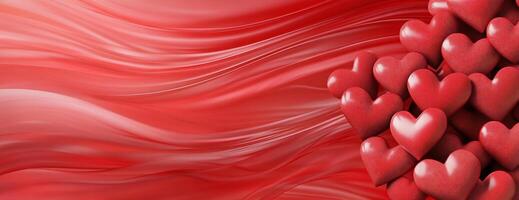 A vibrant red background with clusters of textured hearts. photo