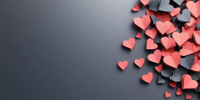 A collection of red and black heart shapes scattered on a gradient background. photo