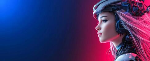 A futuristic female figure in a high-tech environment, showcasing innovation. photo