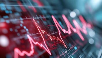 Abstract visualization of a heartbeat or ECG signal in vibrant red tones. photo
