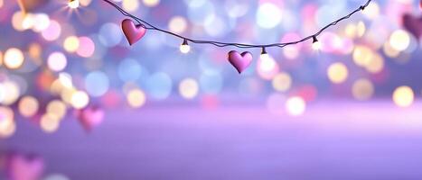 A whimsical display of heart-shaped lights against a soft, colorful background. photo