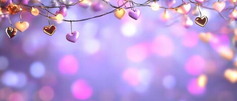 A decorative display of heart-shaped lights against a soft purple background. photo