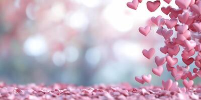 A dreamy scene of floating hearts over a soft pink background. photo