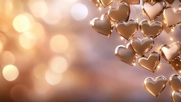 A collection of shimmering hearts against a soft, glowing background. photo