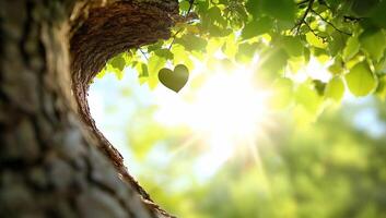 A tree with heart-shaped leaves illuminated by sunlight. photo