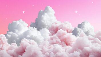 A dreamy sky filled with fluffy clouds in soft pink and white hues. photo