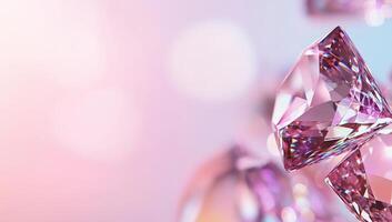 A close-up of sparkling pink diamonds against a soft, blurred background. photo