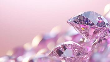 Close-up of sparkling pink diamonds on a soft gradient background. photo