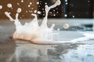 A splash of white liquid on a surface, capturing dynamic motion. photo