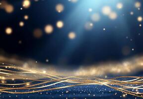A shimmering background with golden lights and flowing lines. photo