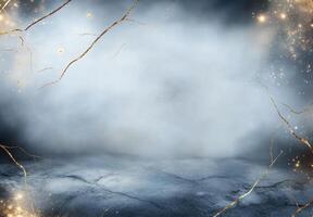 A misty, ethereal background with golden accents for creative use. photo