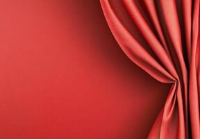 A close-up of red fabric draped elegantly, creating a rich texture. photo