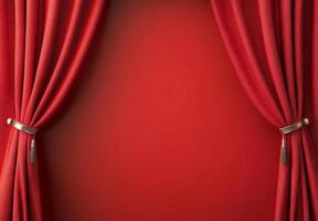 Red curtains framing a solid red background, creating a theatrical effect. photo