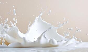 A splash of milk creating dynamic shapes against a soft background. photo