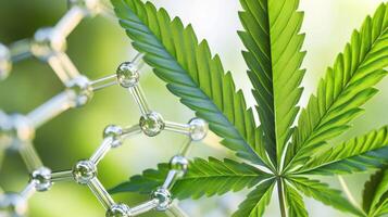 Glowing cannabis leaf surrounded by molecular structures illustrating the advancements in cannabinoid research photo