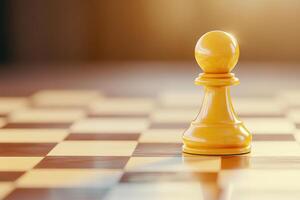 Minimalistic chessboard in dramatic lighting highlights a pawn move in close-up during an intense game session photo