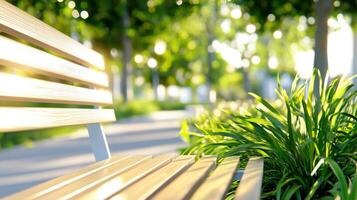 Urban park with eco-friendly benches and solar-powered lights designed for community relaxation and engagement in a green environment photo