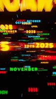 Surreal Neon Calendar with Months and Years in Dynamic Motion video